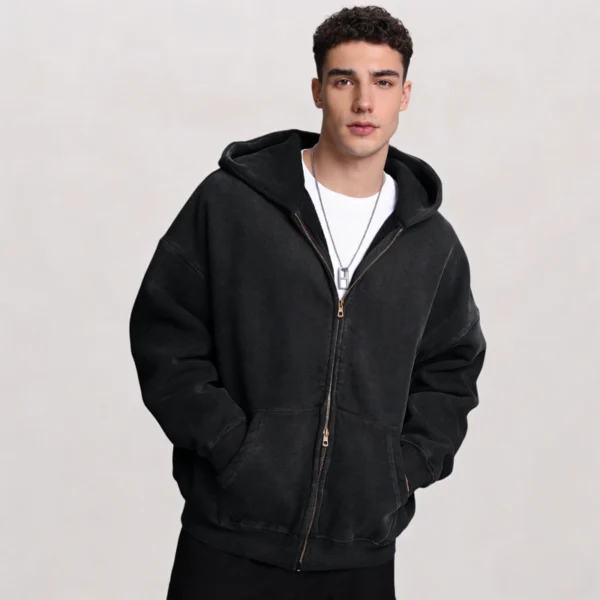 Vintage Washed Black Zip-Up Hoodie Vintage Washed Black Zip-Up Hoodie