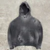 Grey Washed Distressed Pullover Hoodie