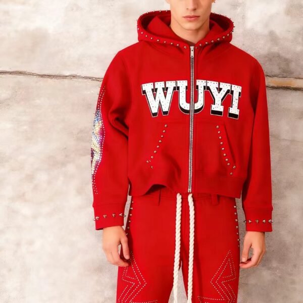 Studded Cropped Full-Zip Tracksuit Set