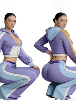 Color Block Stripe Flared Two Piece Set