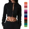 Cropped Hooded Zip Two Piece Set