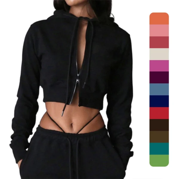 Cropped Hooded Zip Two Piece Set