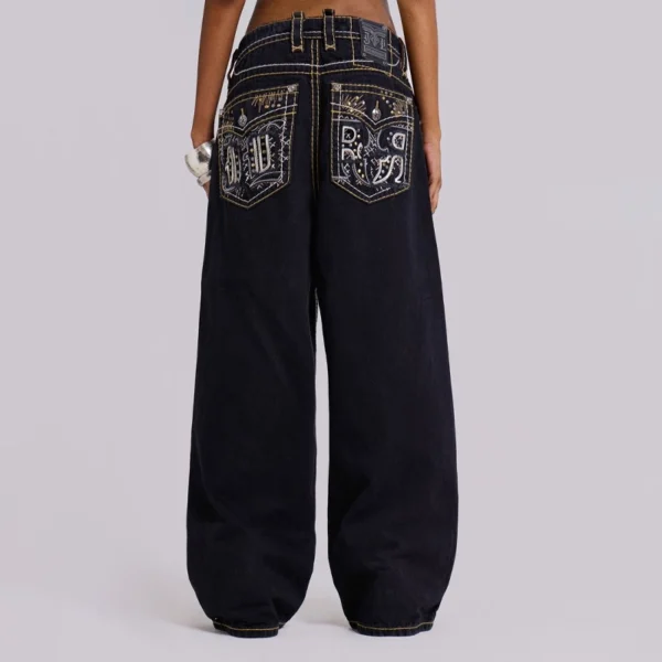 Embroidered Low-Rise Baggy Jeans