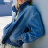 Denim Funnel Neck Bomber Jacket Denim Funnel Neck Bomber Jacket