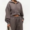 Mocha Oversized Cropped Zip Hoodie Mocha Oversized Cropped Zip Hoodie