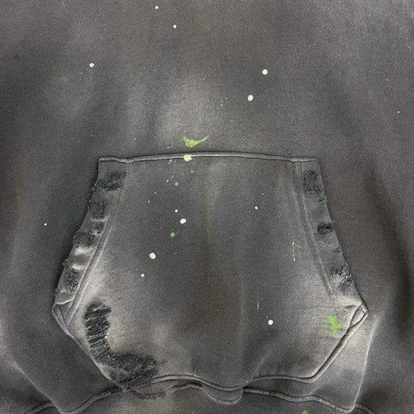 Grey Washed Distressed Pullover Hoodie