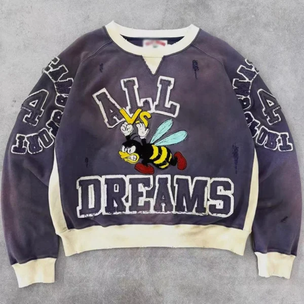 Distressed Appliqué Raglan Sweatshirt