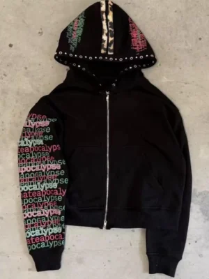 Black Apocalypse Print Zip-Up Hoodie Black Apocalypse Print Zip-Up Hoodie