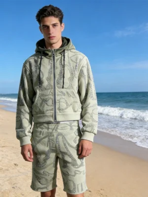 Sage Rhinestone Abstract Fleece Set