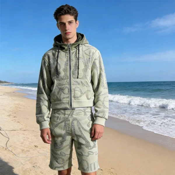 Sage Rhinestone Abstract Fleece Set