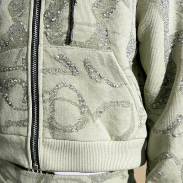 Sage Rhinestone Abstract Fleece Set