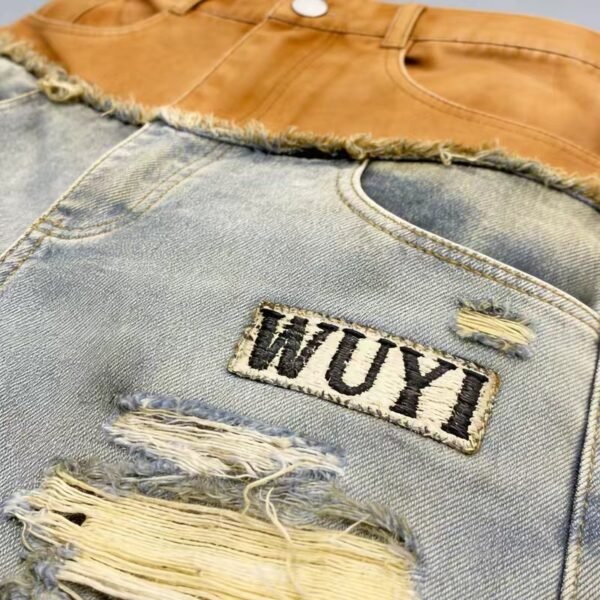 Distressed WUYI Hybrid Denim Shorts
