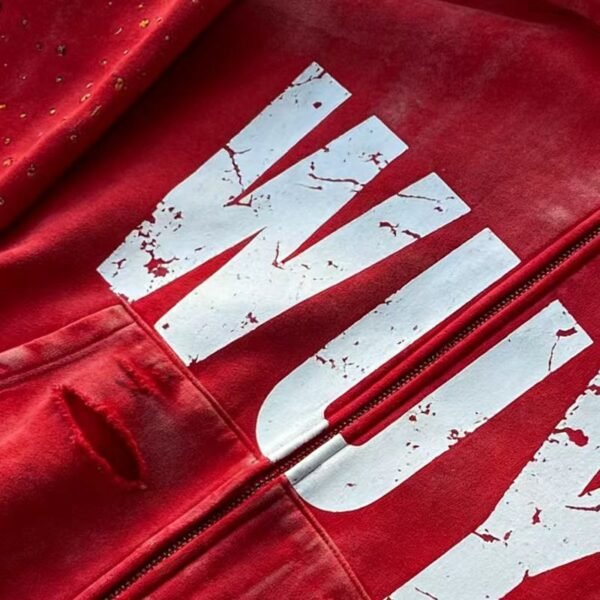 Red Washed WUYI Rhinestone Zip Hoodie