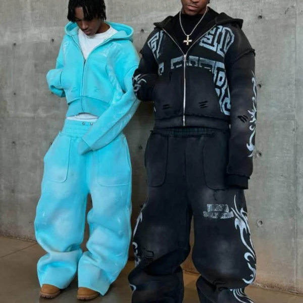 Gradient Tribal Print Baggy Tracksuit Set Gradient Tribal Print Baggy Tracksuit Set