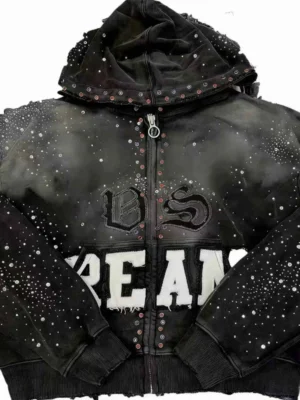 Rhinestone Studded Cropped Zip Hoodie Rhinestone Studded Cropped Zip Hoodie