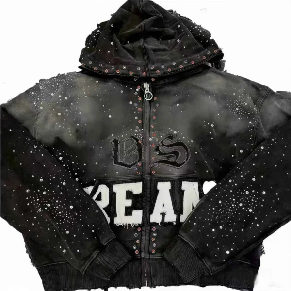 Rhinestone Studded Cropped Zip Hoodie Rhinestone Studded Cropped Zip Hoodie