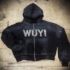 Black Rhinestone WUYI Zip-Up Hoodie