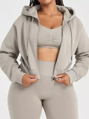 Light Gray Cropped Zip Hoodie Light Gray Cropped Zip Hoodie