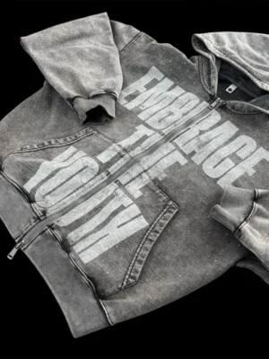 Grey Washed Embrace The Youth Zip Hoodie Grey Washed Embrace The Youth Zip Hoodie