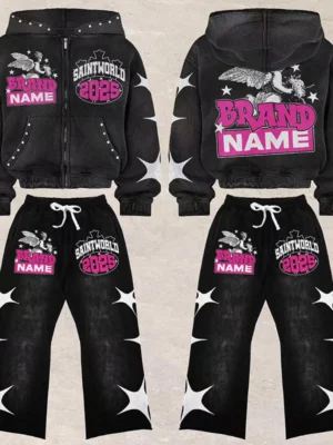 Star Graphic Washed Denim Tracksuit Set