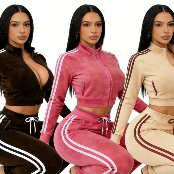 Velour Stripe Cropped Two Piece Set Velour Stripe Cropped Two Piece Set
