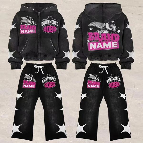 Star Graphic Washed Denim Tracksuit Set