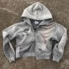 Distressed Frayed Cropped Zip Hoodie