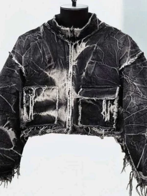 Bleached Frayed Cropped Denim Jacket
