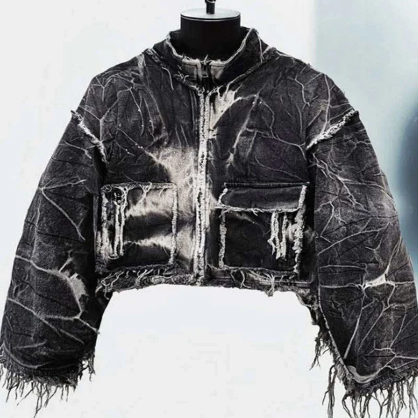Bleached Frayed Cropped Denim Jacket Bleached Frayed Cropped Denim Jacket