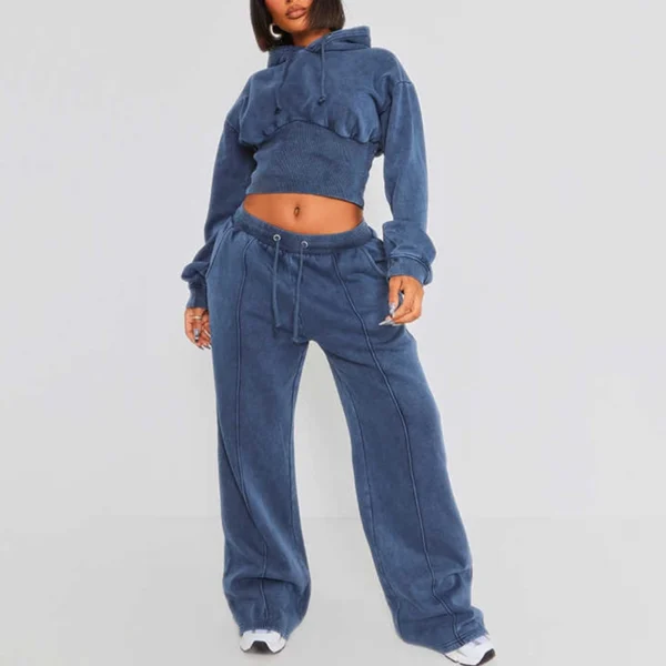 Washed Cropped Hoodie Wide Leg Tracksuit Set