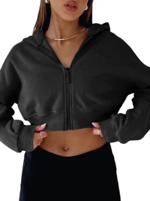 Oversized Cropped Hooded Zip Sweatshirt Oversized Cropped Hooded Zip Sweatshirt
