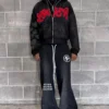 Rhinestone Flare Pants Zip Hoodie Set