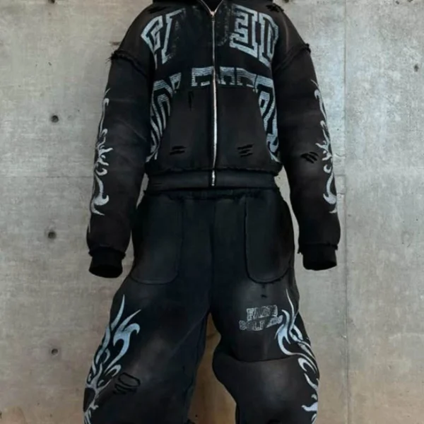 Gradient Tribal Print Baggy Tracksuit Set Gradient Tribal Print Baggy Tracksuit Set