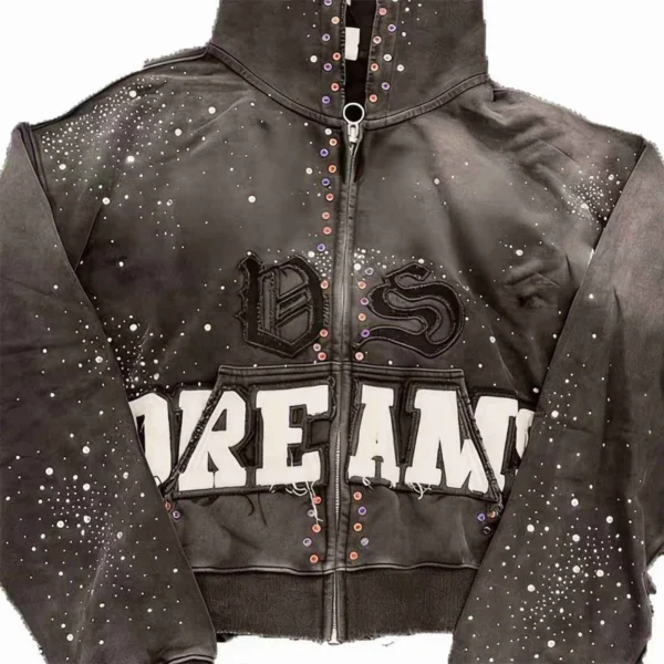 Rhinestone Studded Cropped Zip Hoodie Rhinestone Studded Cropped Zip Hoodie
