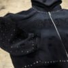 Black Rhinestone WUYI Zip-Up Hoodie