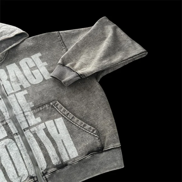 Grey Washed Embrace The Youth Zip Hoodie