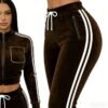 Velour Stripe Cropped Two Piece Set Velour Stripe Cropped Two Piece Set