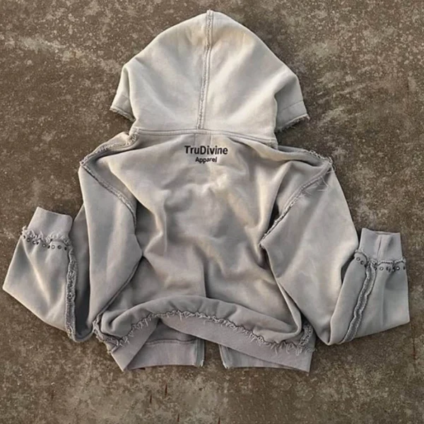 Distressed Frayed Cropped Zip Hoodie