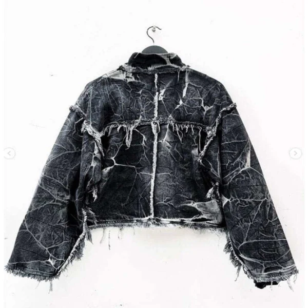 Bleached Frayed Cropped Denim Jacket Bleached Frayed Cropped Denim Jacket