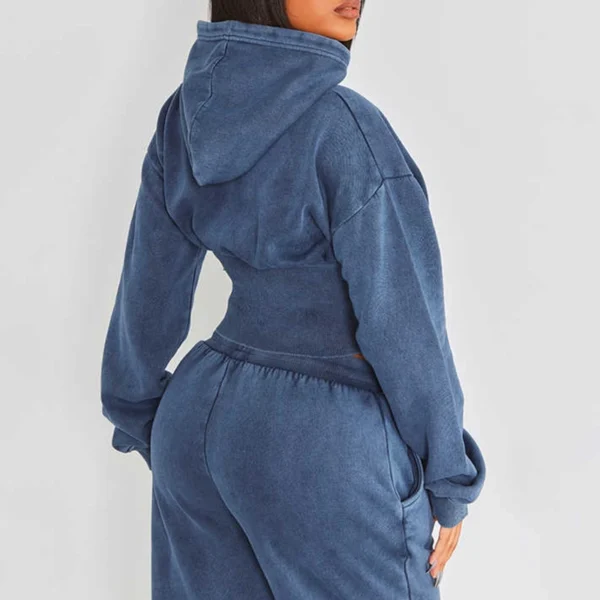Washed Cropped Hoodie Wide Leg Tracksuit Set