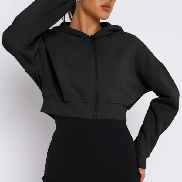 Oversized Cropped Hooded Zip Sweatshirt Oversized Cropped Hooded Zip Sweatshirt