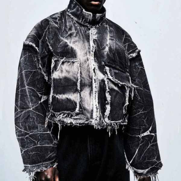 Bleached Frayed Cropped Denim Jacket Bleached Frayed Cropped Denim Jacket