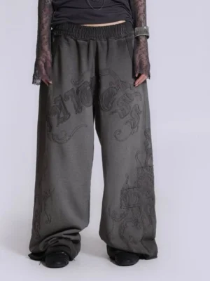 Embroidered Gothic Wide Sweatpants