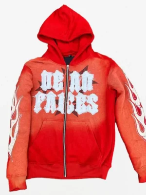 Red Gradient Flame Patch Zip Hoodie