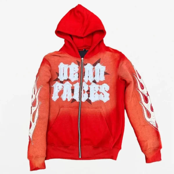 Red Gradient Flame Patch Zip Hoodie Red Gradient Flame Patch Zip Hoodie