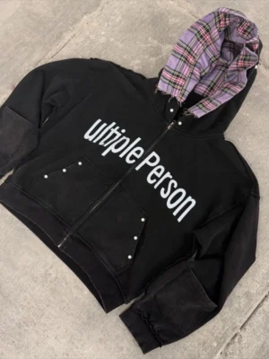 Plaid Hood Multiple Person Zip Hoodie