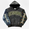 Washed Patchwork Hooded Varsity Jacket