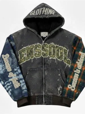 Washed Patchwork Hooded Varsity Jacket Washed Patchwork Hooded Varsity Jacket