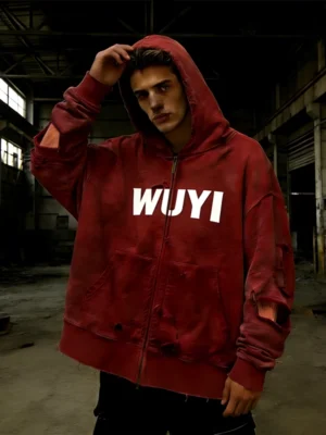 Distressed Washed Zip-Up Hoodie Distressed Washed Zip-Up Hoodie