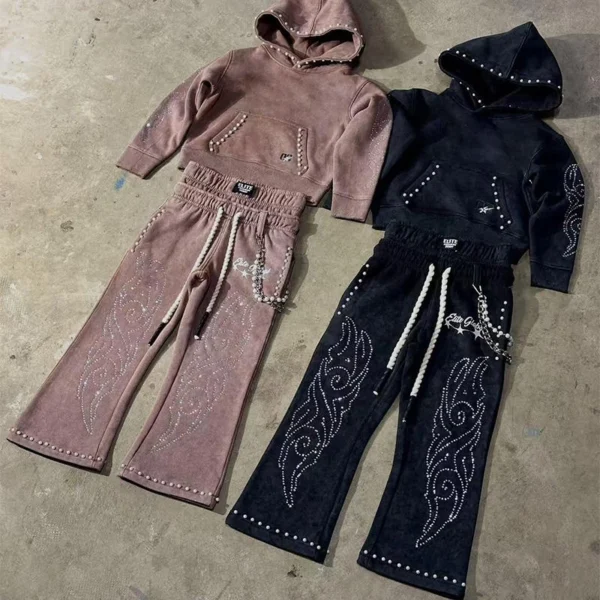 Kids Rhinestone Flare Tracksuit Set